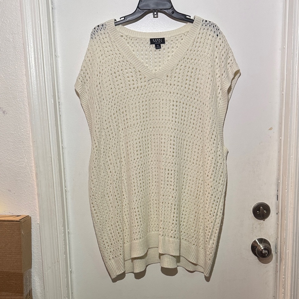 Men's Cream Knit Sleeveless Top